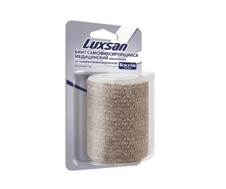 БИНТ САМОФИКСИРУЮЩИЙСЯ LUXSAN полипропилен. основа 8см х 4м бежевый