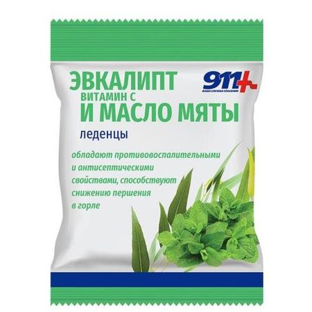 911 ВИТАМИН С леденцы эвкалипт/масло мяты 50 гр