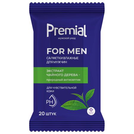 Влажные салфетки Premial мужские для интимной гигиены, 20 шт