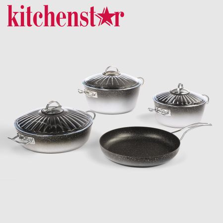 Набор посуды Kitchenstar Granite чёрный, серебристый 7 предметов