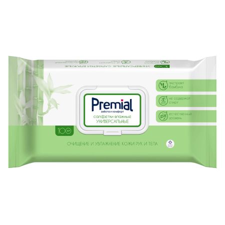 Влажные салфетки Premial Natural с экстрактом бамбука 100 шт