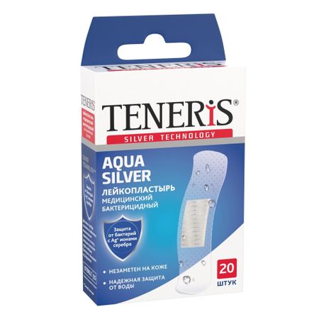 Лейкопластырь TENERIS aqua silver 7,6х1,9 см, 20 шт