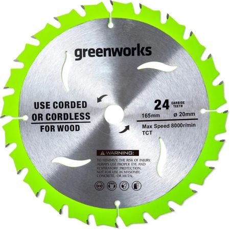 Диск пильный Greenworks по дереву, 165x1.6x20мм,24T (2955707)