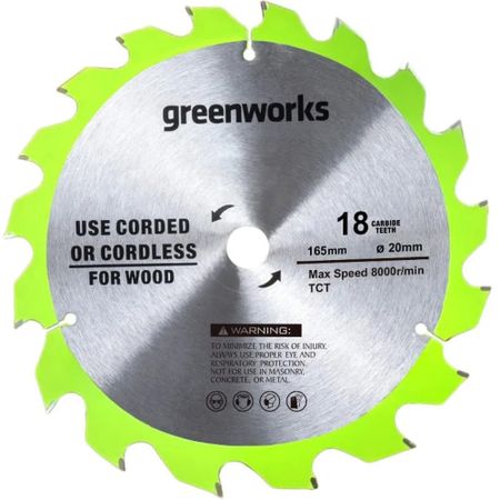 Диск пильный Greenworks по дереву, 165x1.6x20мм,18T (2955807)