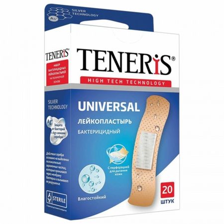 Лейкопластырь TENERIS Universal 7,6х1,9 см, 20 шт исцеленные раны