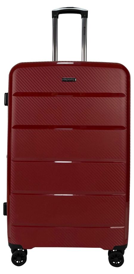 Чемодан жесткий Airport красный 8 колес, размер L диалоги снаружи и внутри ажл