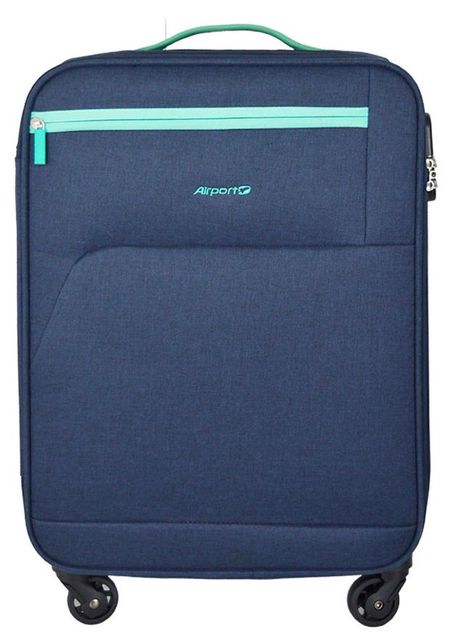 Чемодан мягкий Airport синий 4 колеса, 36х20х55 см, размер S