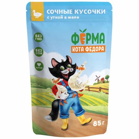 Консервы, паучи Мнямс Паучи для кошек Ферма кота Фёдора сочные кусочки в желе с уткой (24 шт)