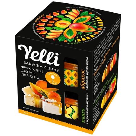 Набор горчиц Yelli для сыра абрикос с ароматом чёрного перца, манго с кардамоном и куркумой 100 г