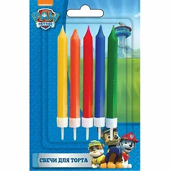 Набор свечей с держателями для торта Paw Patrol 5шт 7см