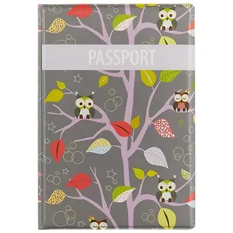 Обложка для паспорта Совы на фиолетовых ветках (ПВХ бокс)