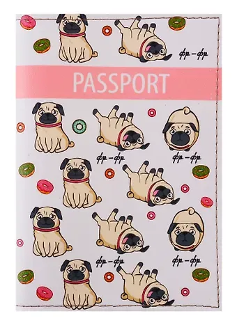 Обложка для паспорта Мопсы фр-фр (кожа) (ПВХ бокс) (ОК2019-23)