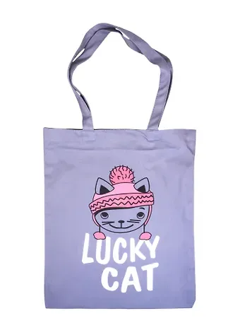 Сумка-шоппер Lucky cat, серая текстиль, 40х32см (СК2020-56)