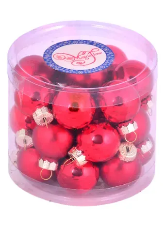 Набор маленьких елочных шариков в тубусе (красные) (стекло) (2,5 см) (24 шт)
