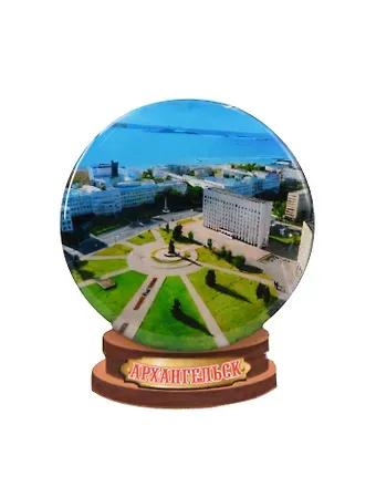 Магнит Архангельск Шар с заливкой смола Достопримечательности города вид 3 (7,5 х 7,5 см.) (хдф)