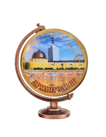 Магнит Архангельск Глобус Достопримечательности города вид 2 (7,5 х 7,5 см.) (хдф)