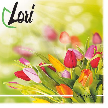 Салфетки Lori Deluxe Тюльпаны 3х-слойные 33х33 см, 20 шт