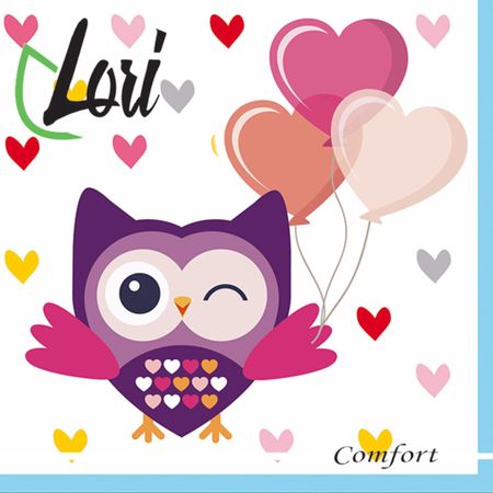 Салфетки Lori Comfort бумажные Сова 2х-слойные 33х33 см, 16 шт заготовка из дерева сова 2 шт 7 5 5 см белый 11 00410 15 11 20