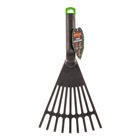Грабли веерные мини Amigo (77714) для уборки листьев и травы 9 зубьев 135 мм с пластиковой ручкой