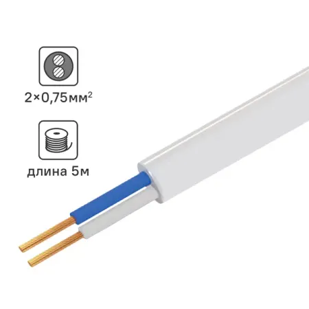 Провод Tdm Electric ШВВП 2x0.75 5 м ГОСТ цвет белый