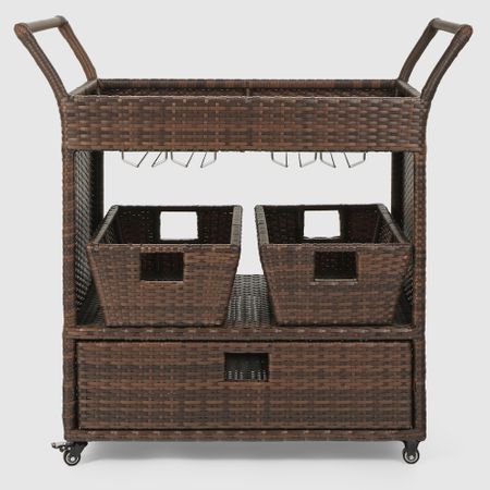 Стол-тележка Yuhang из искусственного ротанга коричневый 100х57х100 см