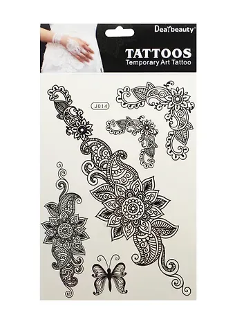 Временное ТАТУ черного цвета (ТА004) (J014) (1 лист) (Dea beauty) (упаковка)
