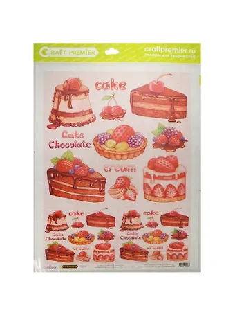 Рис. бумага для декупажа Cadence-Craft Premier Пирожное (CD05333) (А3) (25г/м) (упаковка)