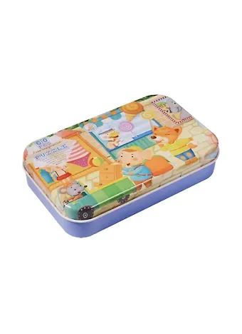 Пазлы картонные в жестянной коробке, 60 деталей, поросенок и лис (15-02203-11)