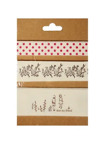 Набор из 3-х х/б лент в намотке по 1 м на крафт. карточке в пакете с подвесом Набор 5 (11-4146