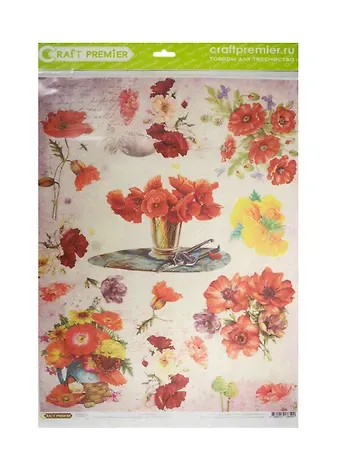 Рисовая бумага для декупажа Craft Premier Маковое настроение (CP08509) (28,2х38,4см) (25г/м) (упаковка)