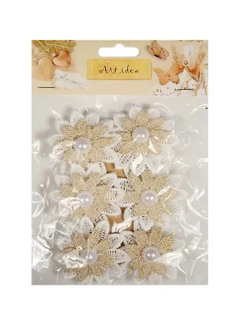 Декоративные прищепки холщевые Цветки двухслойные с жемчуженой (6шт) (11-00399-SC-223)