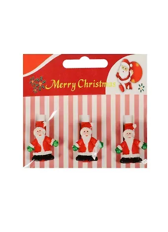 Набор прищепок декоративных, 3 шт, полистоун,дед мороз