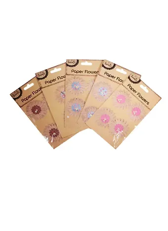 Цветы двухслойные с бусинами Paper Flower на карточке крафт с подвесом, в ассортименте, 6 видов (