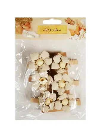 Декоративные прищепки Льняные лотосы с деревянной бусиной (6шт) (11-00399-SC-216)