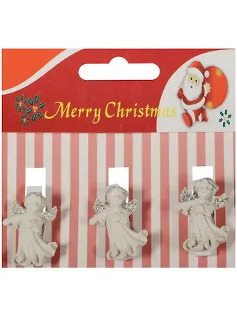 Набор прищепок декоративных, 3 шт, полистоун,ангел серебряный