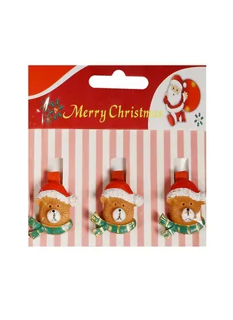 Набор прищепок декоративных, 3 шт, полистоун,медведь в зеленом шарфике