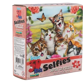 Пазл 63 Super 3D Kids Кошки селфи (31х23) (4+) (13634) (коробка)