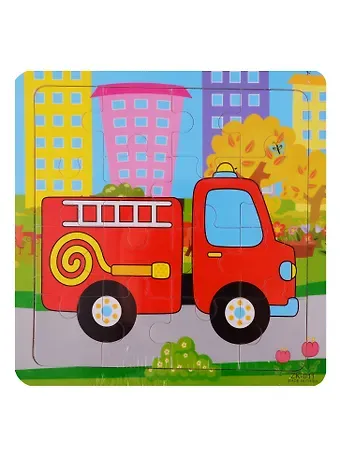 Развивающая рамка Пожарная машина, дерево, 15х15 см ZK-011