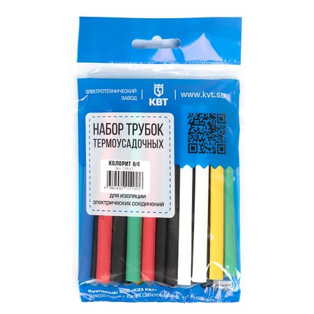 Трубка термоусадочная КВТ Колорит ТНТ HF 8/4 мм 100 мм 6 цветов (20 шт.)