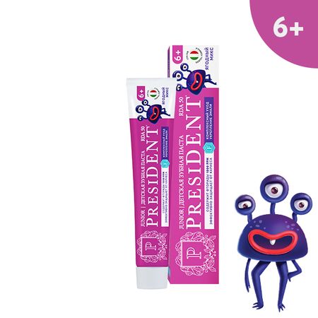 Зубная паста детская President Ягодный микс 6+ лет, 50 RDA, 70 г