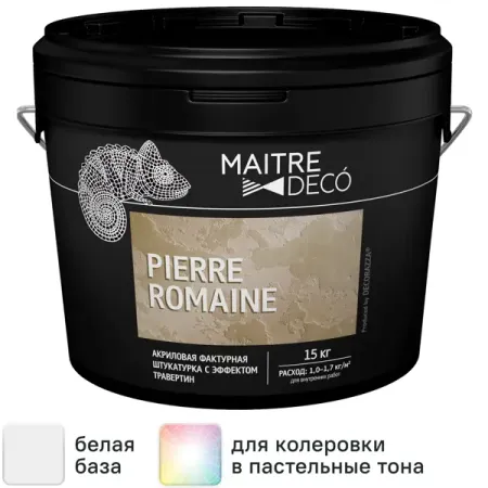 Фактурная штукатурка Maitre Deco «Pierre Romaine» акриловая эффект травертин 15 кг