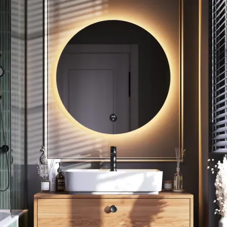 Зеркало в ванную комнату Forza 70 см круглое с подсветкой, часами, динамиком и Bluetooth