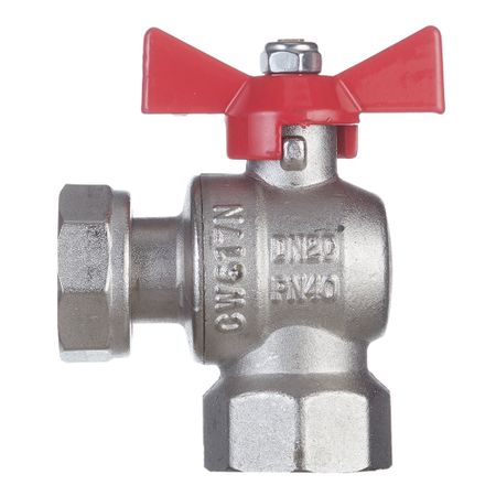 Кран шаровой латунный Valtec Base 3/4 ВР(г) х 3/4 ВР(г) бабочка с накидной гайкой угловой (VT.266.N.0505)