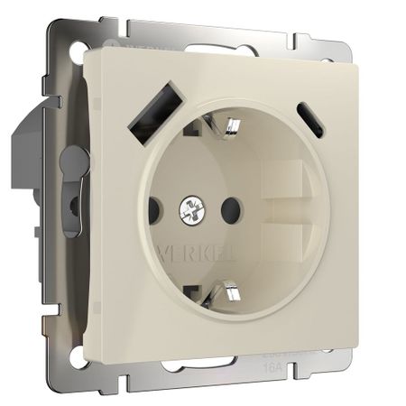 Розетка Werkel встраиваемая слоновая кость с USB-A/ Type-C (a056273)