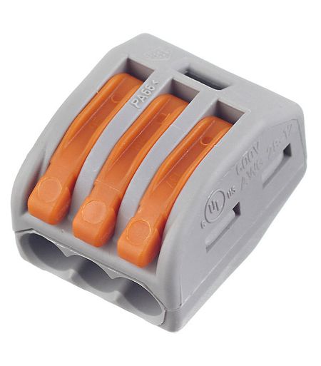 Клемма на 3 провода Wago 0,08-2,5 кв.мм с рычажками без пасты (50 шт.) (222-413/2651)