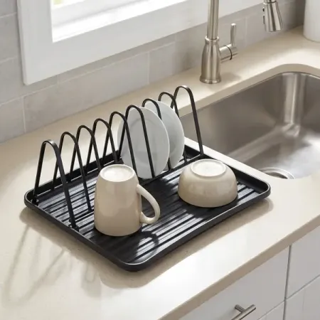 Сушилка для посуды с поддоном Delinia 36x13.6x29 см металл цвет черный регулируемый коврик для сушки посуды inter design 30x40 см