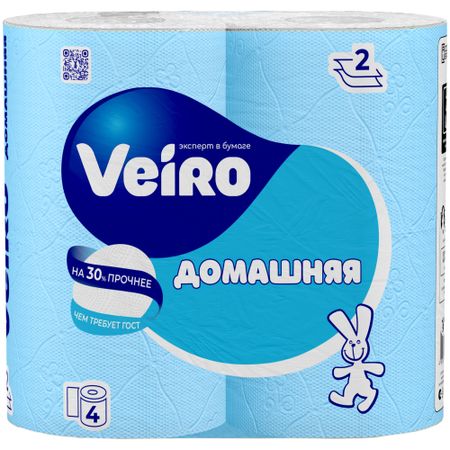 Бумага туалетная домашняя Veiro 2 слоя 4 рулона белая