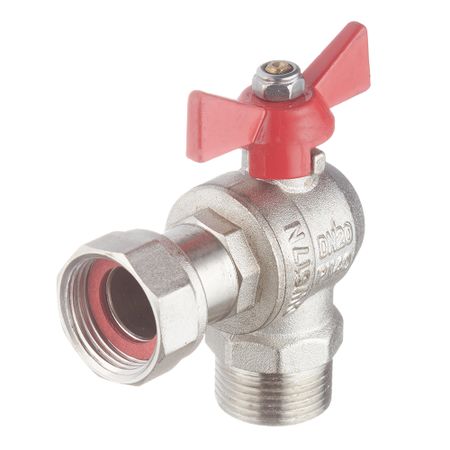 Кран шаровой латунный Valtec Base 3/4 ВР(г) х 3/4 НР(ш) бабочка с накидной гайкой угловой (VT.267.N.0505)