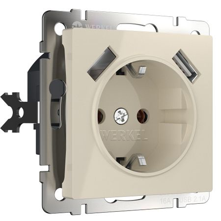 Розетка Werkel встраиваемая слоновая кость со шторками (a051486)