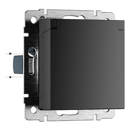 Розетка Werkel встраиваемая черная матовая со шторками с крышкой (a069582)